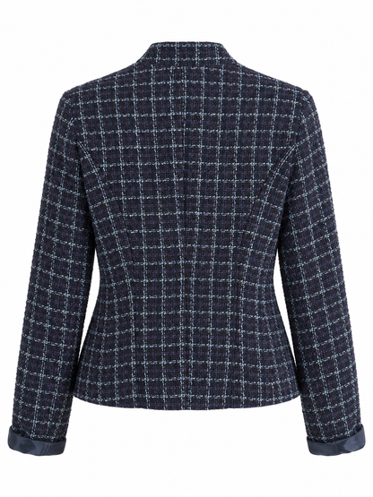 Giacca corta in tweed a quadri con bottoni dorati