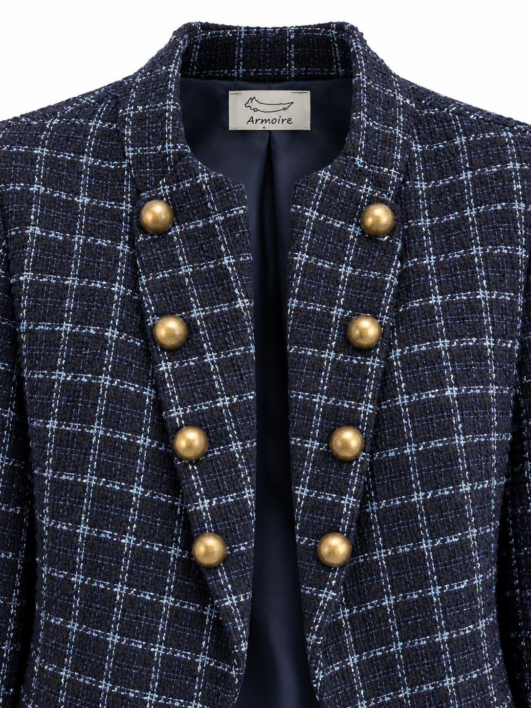 Giacca corta in tweed a quadri con bottoni dorati