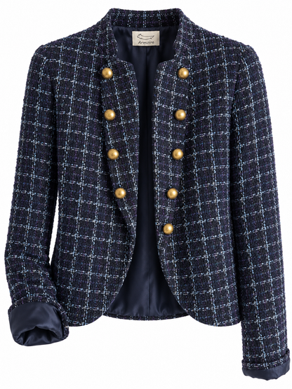 Giacca corta in tweed a quadri con bottoni dorati