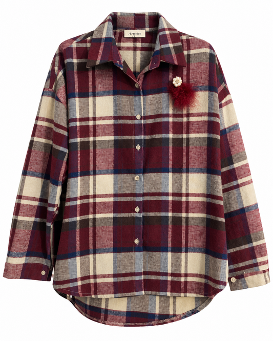 Camicia donna a quadri tartan con spilla removibile