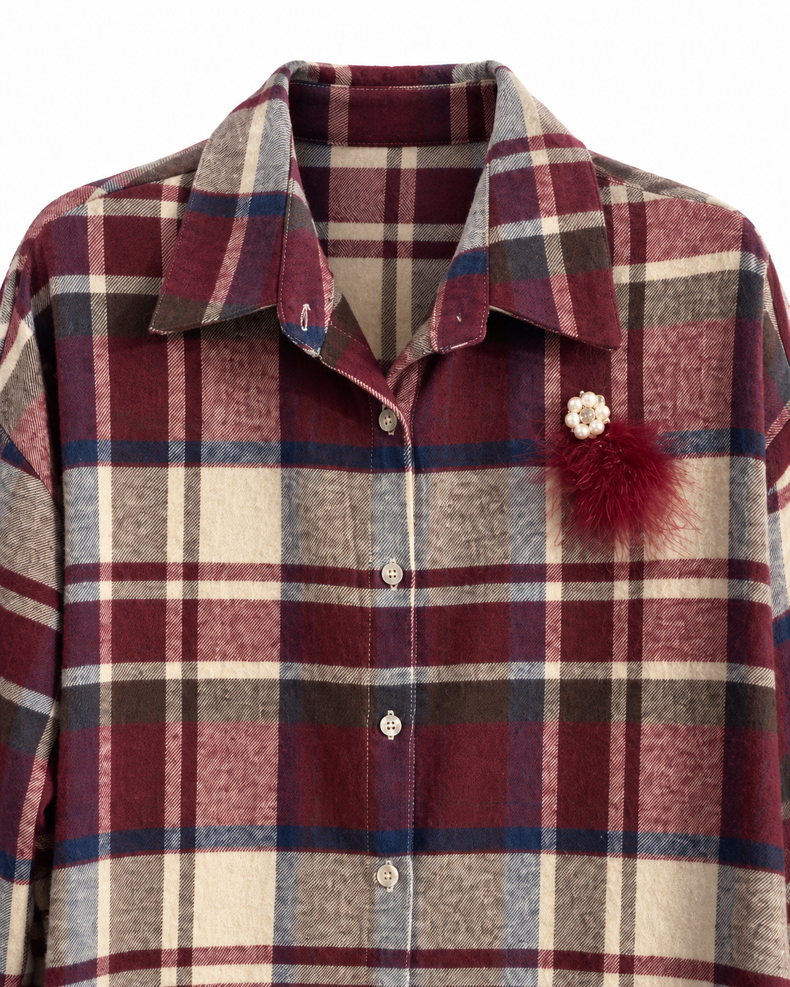 Camicia donna a quadri tartan con spilla removibile
