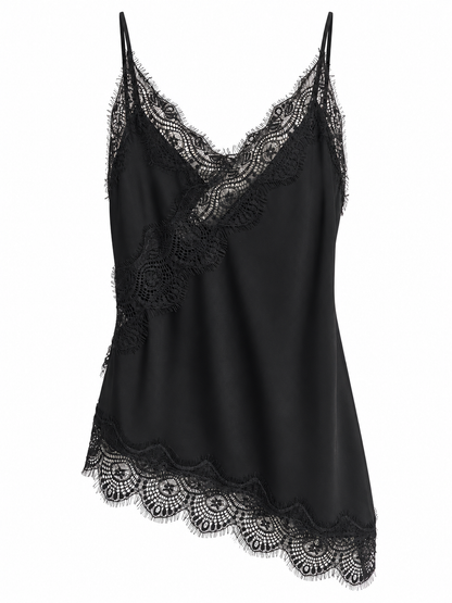 Top donna nero in viscosa con pizzo