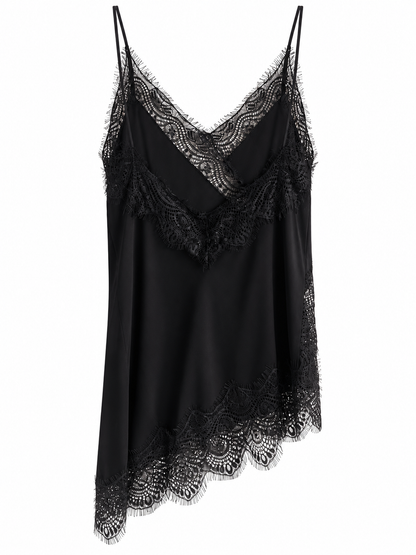 Top donna nero in viscosa con pizzo