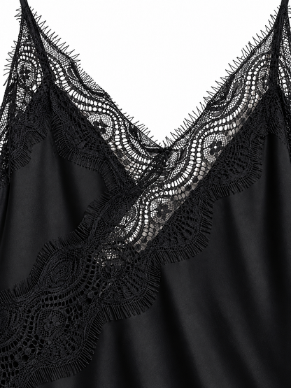 Top donna nero in viscosa con pizzo