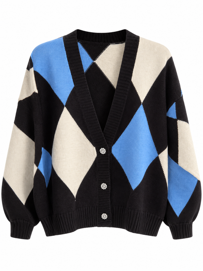 Cardigan donna a rombi con bottoni gioiello