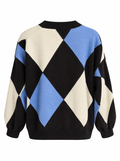Cardigan donna a rombi con bottoni gioiello