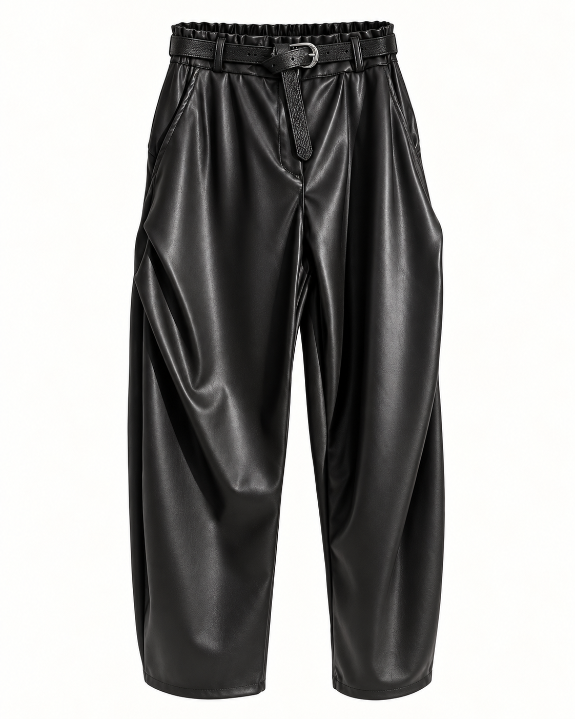 Pantalone Barrel in Ecopelle con Cintura