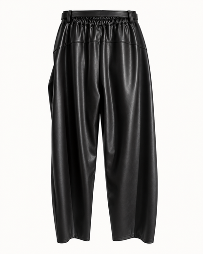 Pantalone Barrel in Ecopelle con Cintura