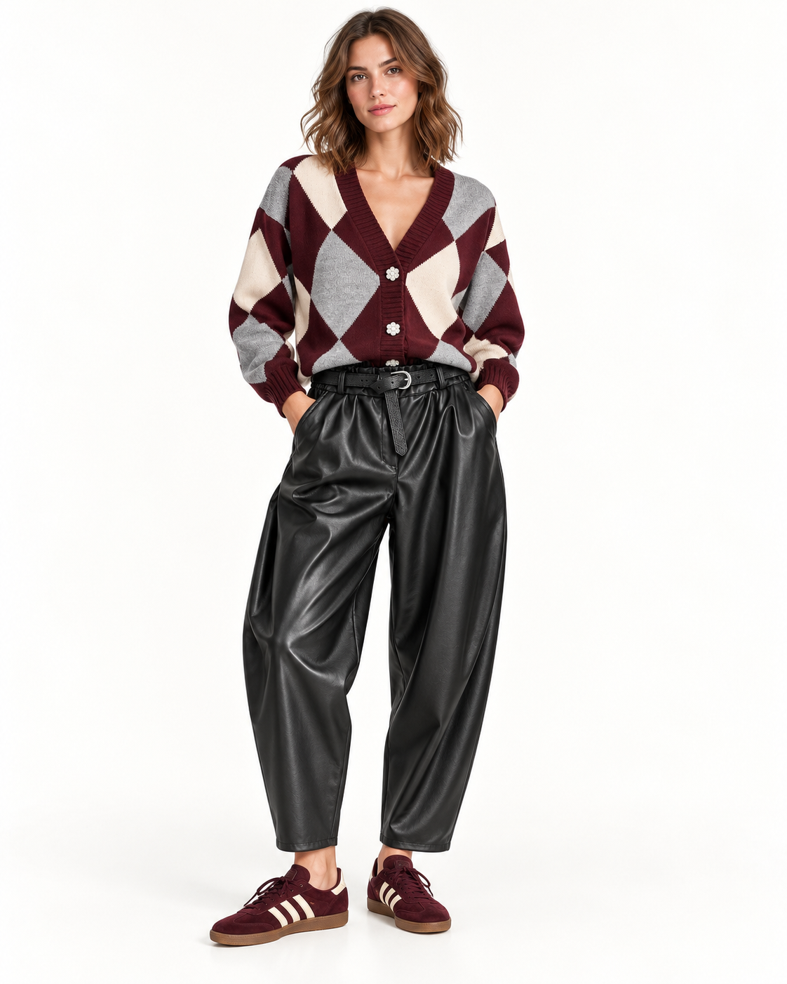 Pantalone Barrel in Ecopelle con Cintura